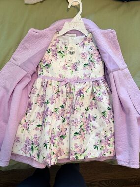 Bonnie Jean White Dress with Lavender Floral Print and Lilac Coat